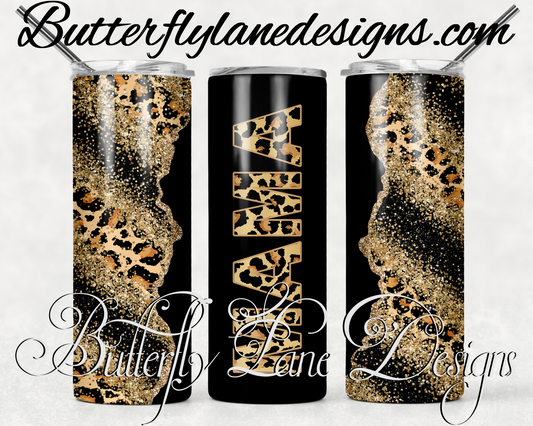 Gold-black glitter mama, leopard print-270-WM :: White Cast Tumbler wrap