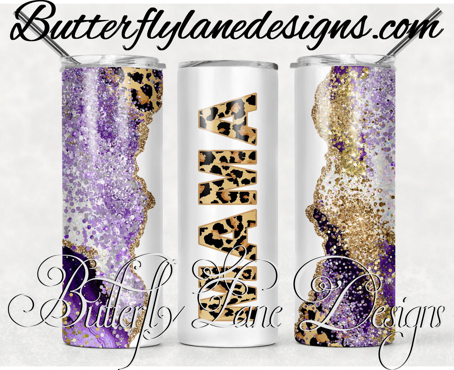 Mama leopard print- purple gold glitter- print-271-WM :: White Cast Tumbler wrap