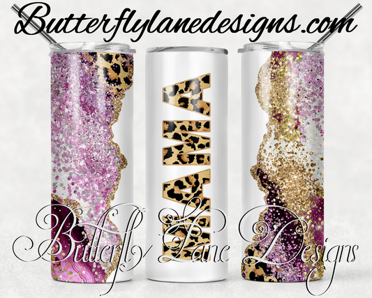 Pink glitter mama, leopard print-273-WM :: White Cast Tumbler wrap