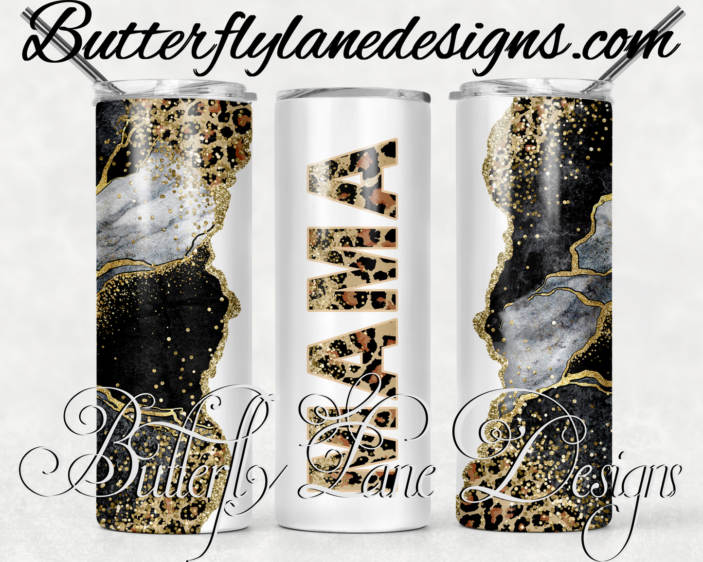 Gold black grey marble mama, leopard print-274-WM :: White Cast Tumbler wrap