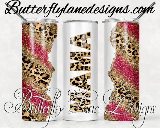 Mama-pink, gold, leopard print-276-WM :: White Cast Tumbler wrap