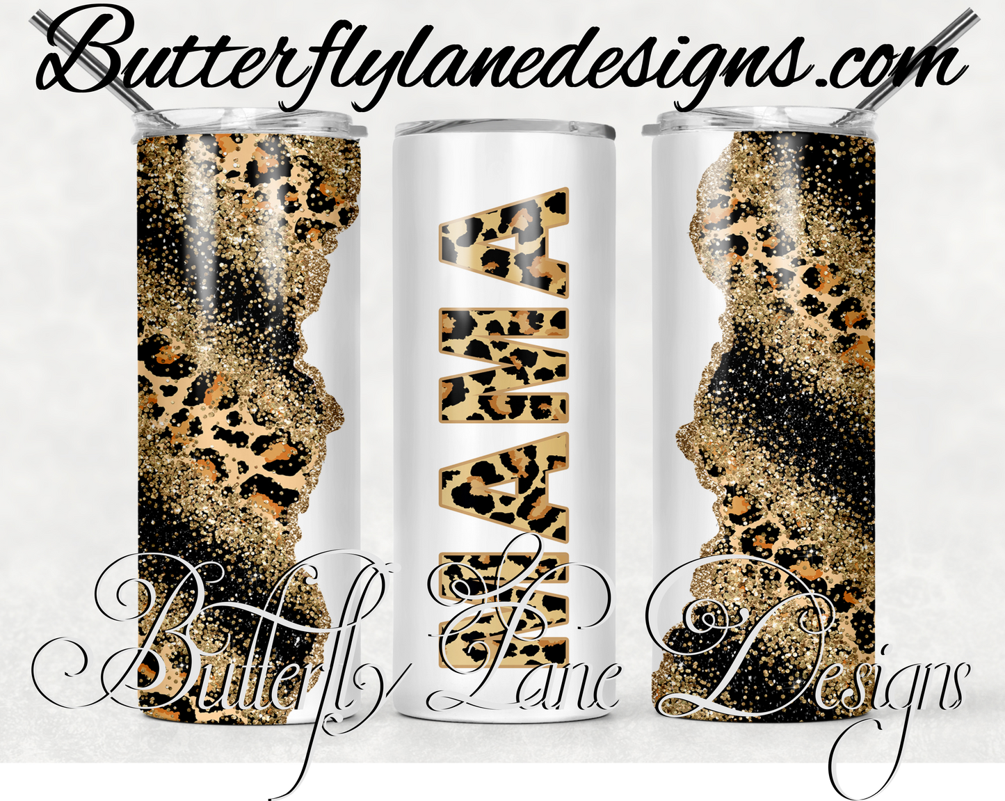 Mama-black, gold, leopard print-277-WM :: White Cast Tumbler wrap