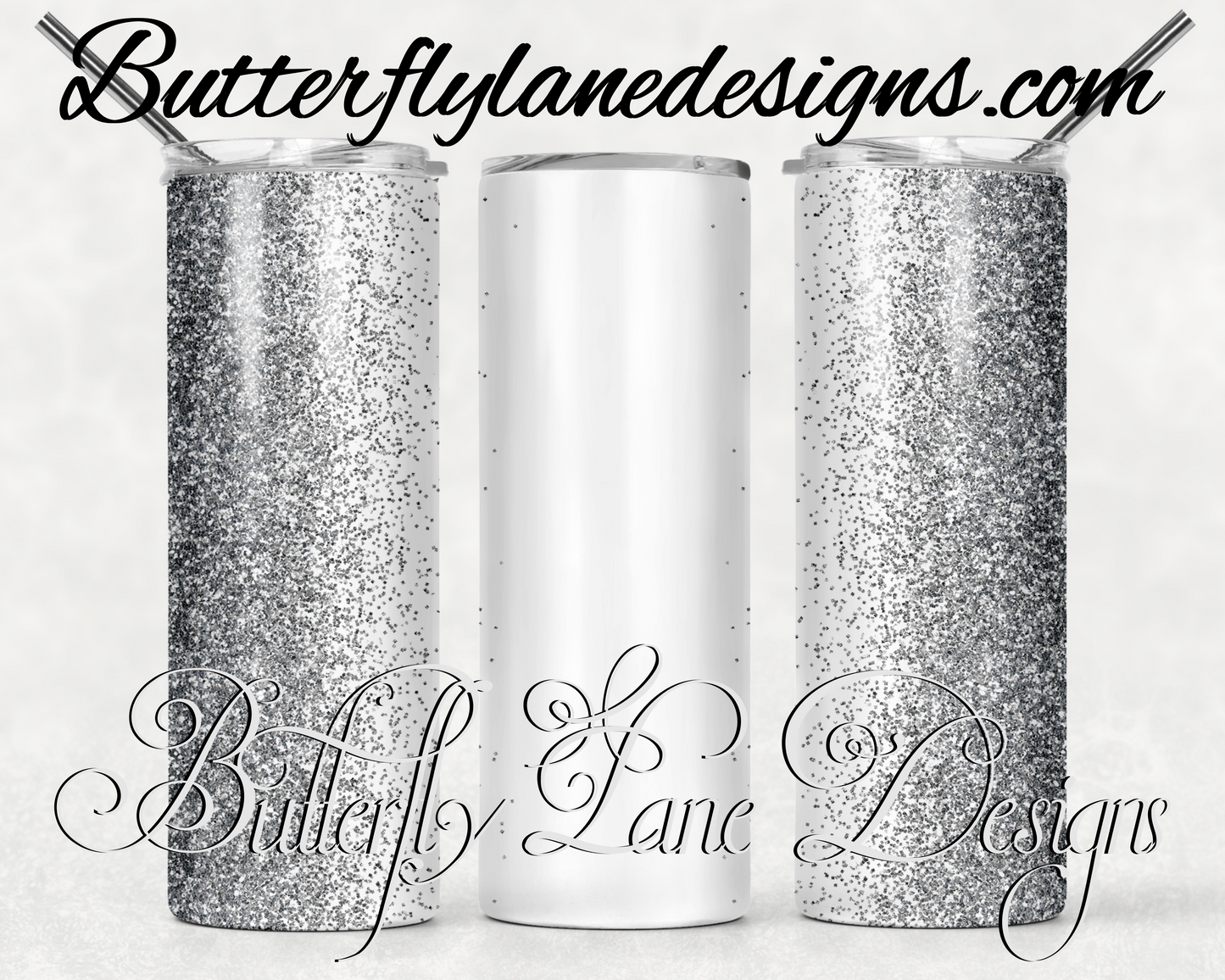 Gun metal grey glitter -customizable-301-WM :: White Cast Tumbler wrap