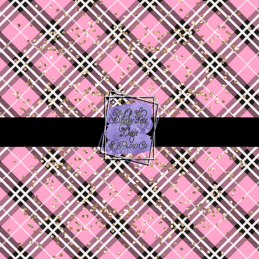 Pink Plaid with gold glitter accents  PV 309L  Patterned Vinyl