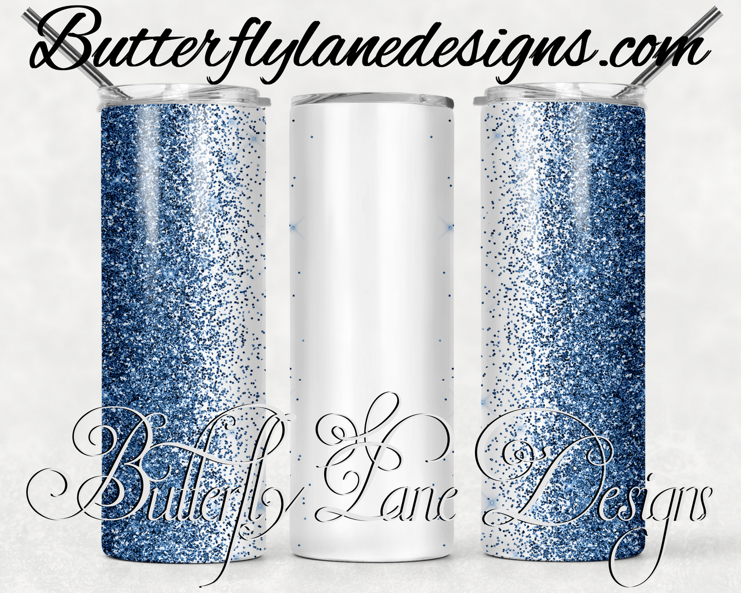 Blue glitter-316-WM:: White Cast Tumbler wrap