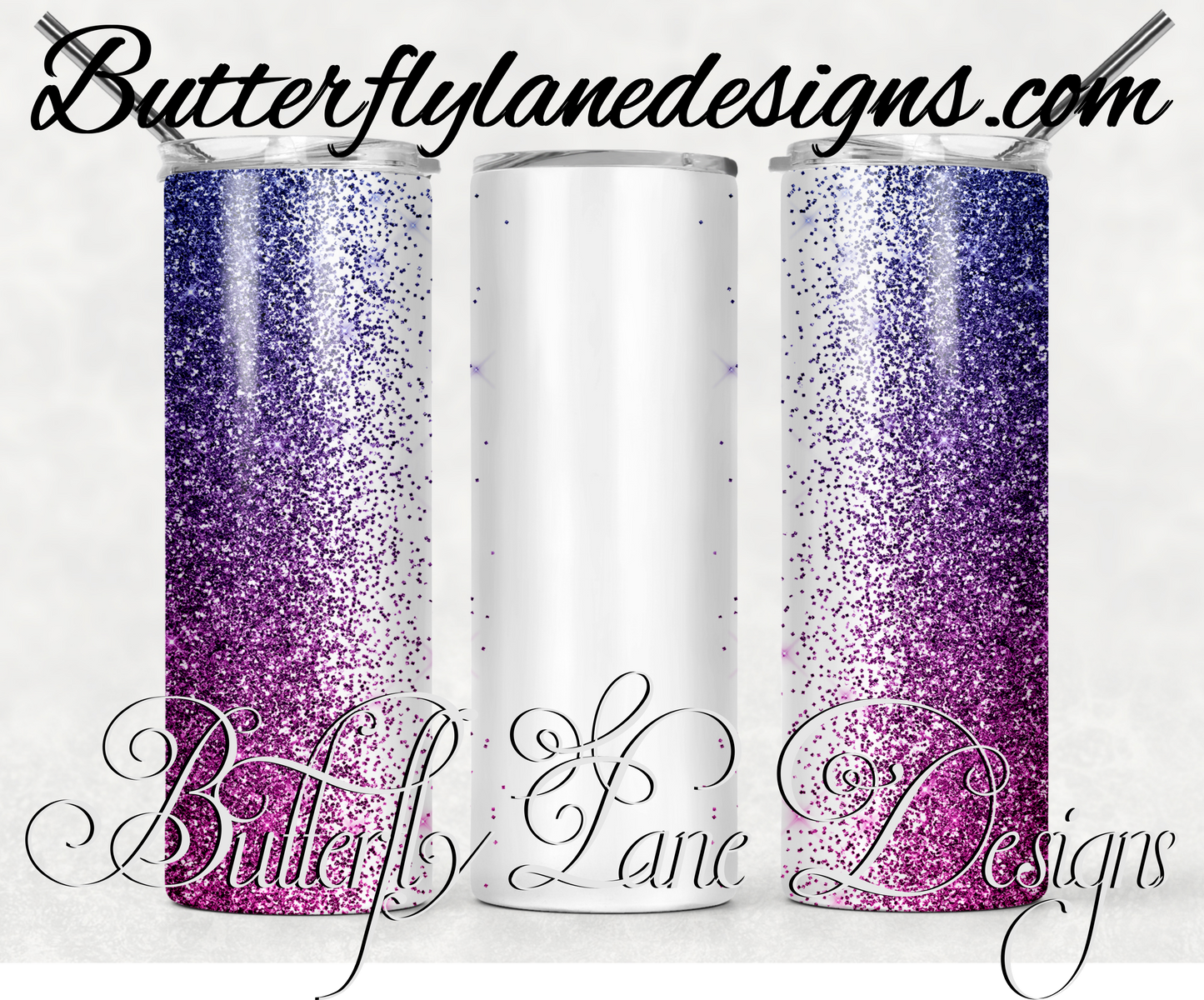Dark purple to bright purple glitter ombre -customizable-317-WM:: White Cast Tumbler wrap