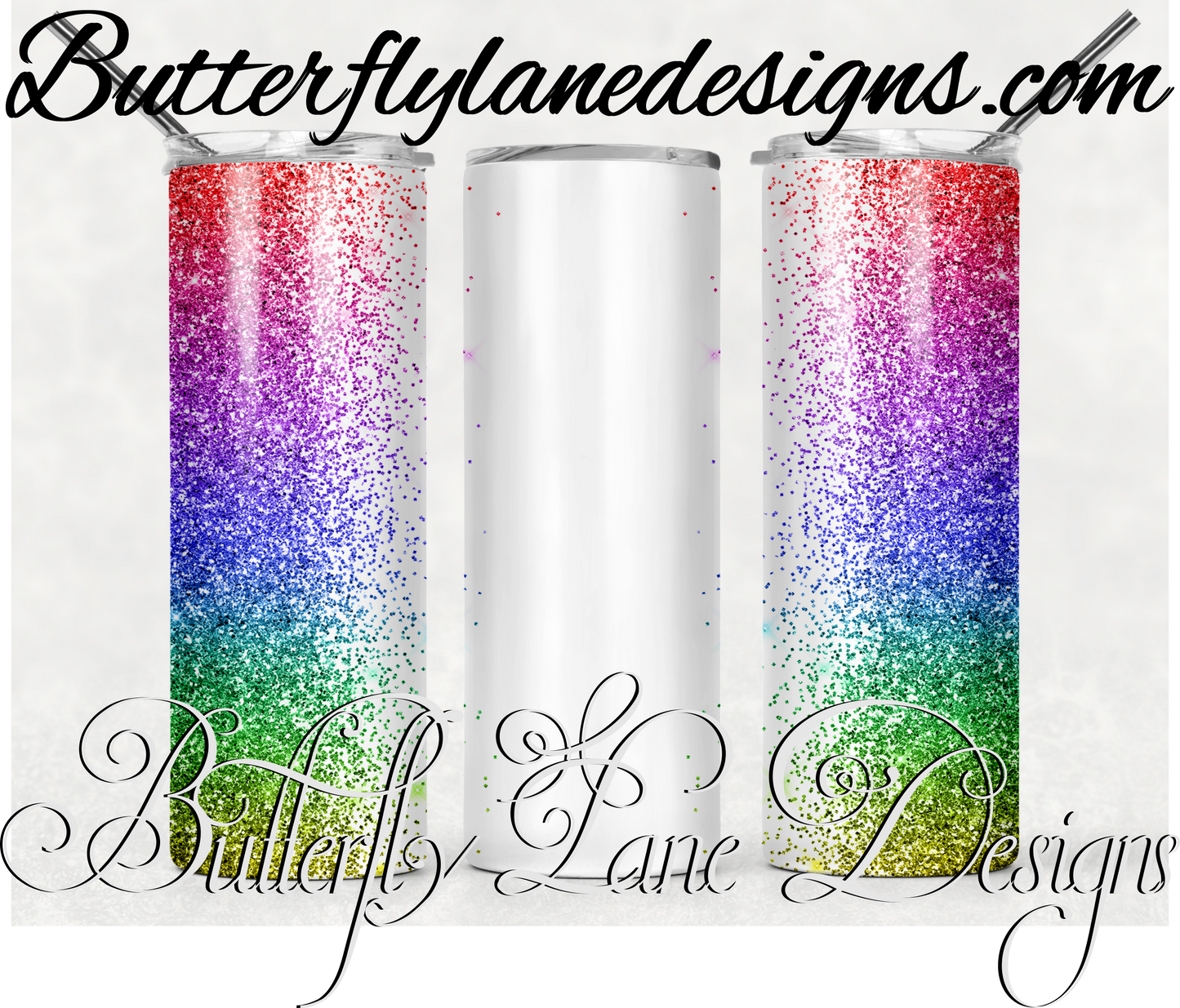 Rainbow glitter ombre -customizable-322-WM :: White Cast Tumbler wrap