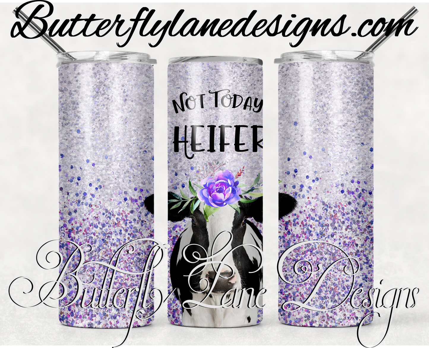 Not today heifer-purple glitter -359-WM :: White Cast Tumbler wrap