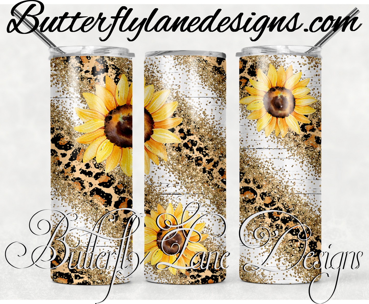 Leopard print sunflower gold overlay-361-WM :: White Cast Tumbler wrap