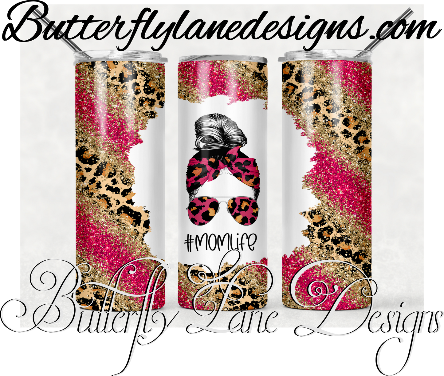 Hot pink gold leopard print-Messy bun mom life-368-WM :: White Cast Tumbler wrap
