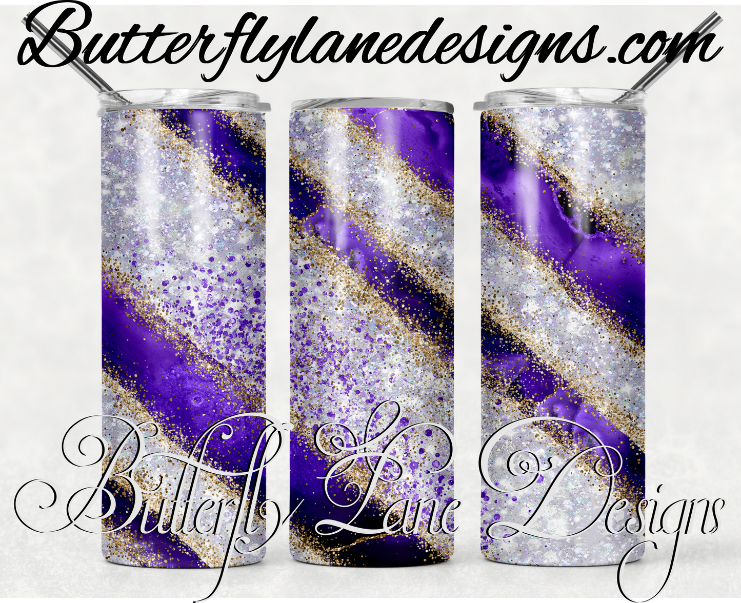 Purple crystal clear glitter-394-WM :: White Cast Tumbler wrap