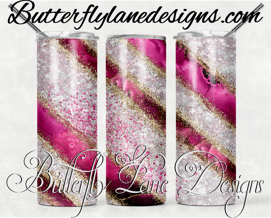 Dark pink crystal clear glitter -395-WM :: White Cast Tumbler wrap