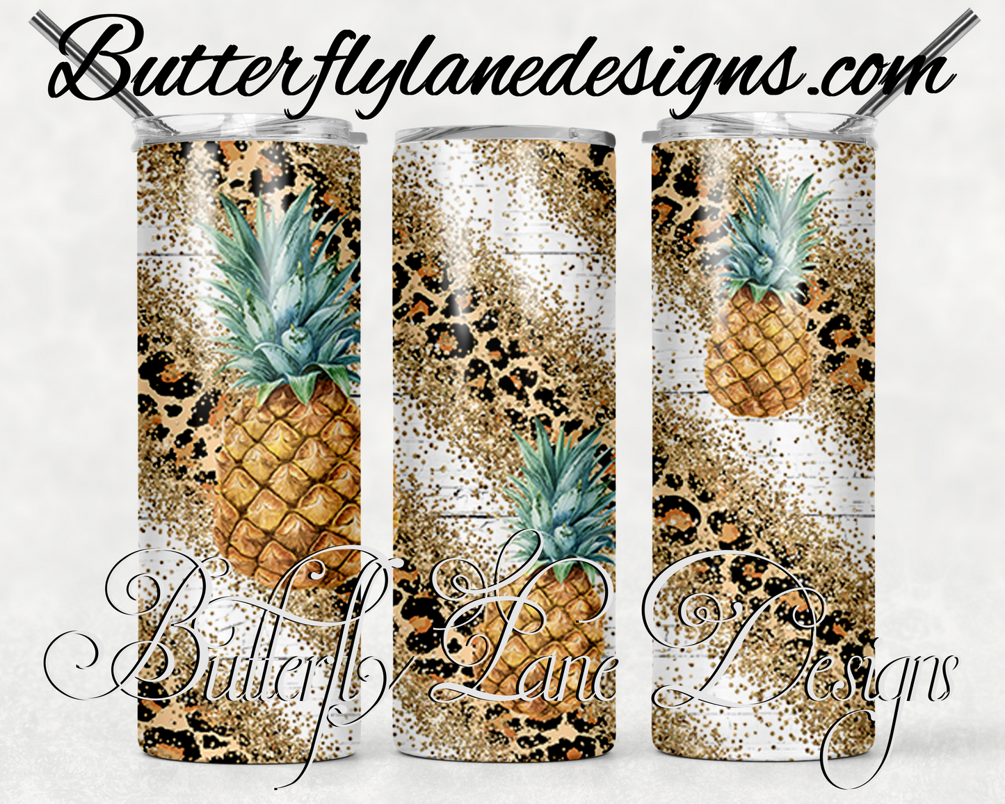 Pineapple Gold overlay leopard print-397-WM :: White Cast Tumbler wrap