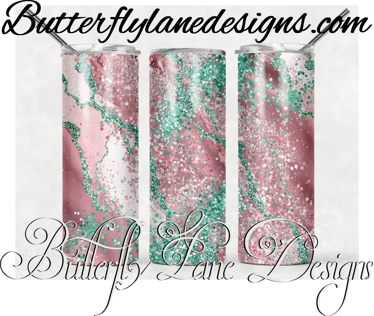 Pink teal marble-398-WM :: White Cast Tumbler wrap