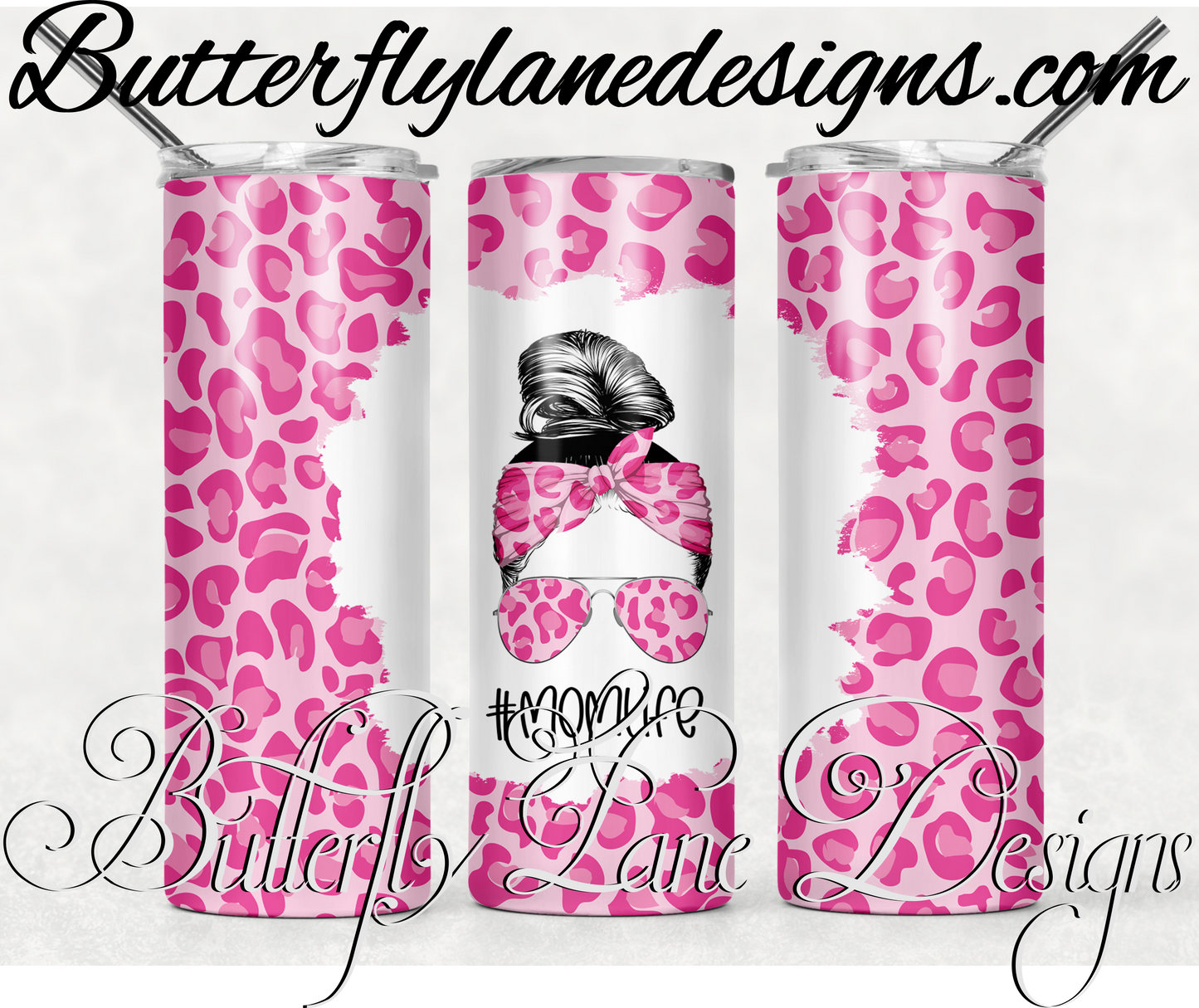 Mom Life-Messy Bun-Pink Leopard print-399-WM :: White Cast Tumbler wrap