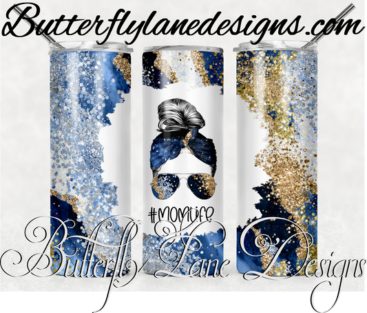 Blue gold glitter-mom life-messy bun-404-WM :: White Cast Tumbler wrap