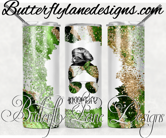 Mom life-green gold glitter-406-WM :: White Cast Tumbler wrap