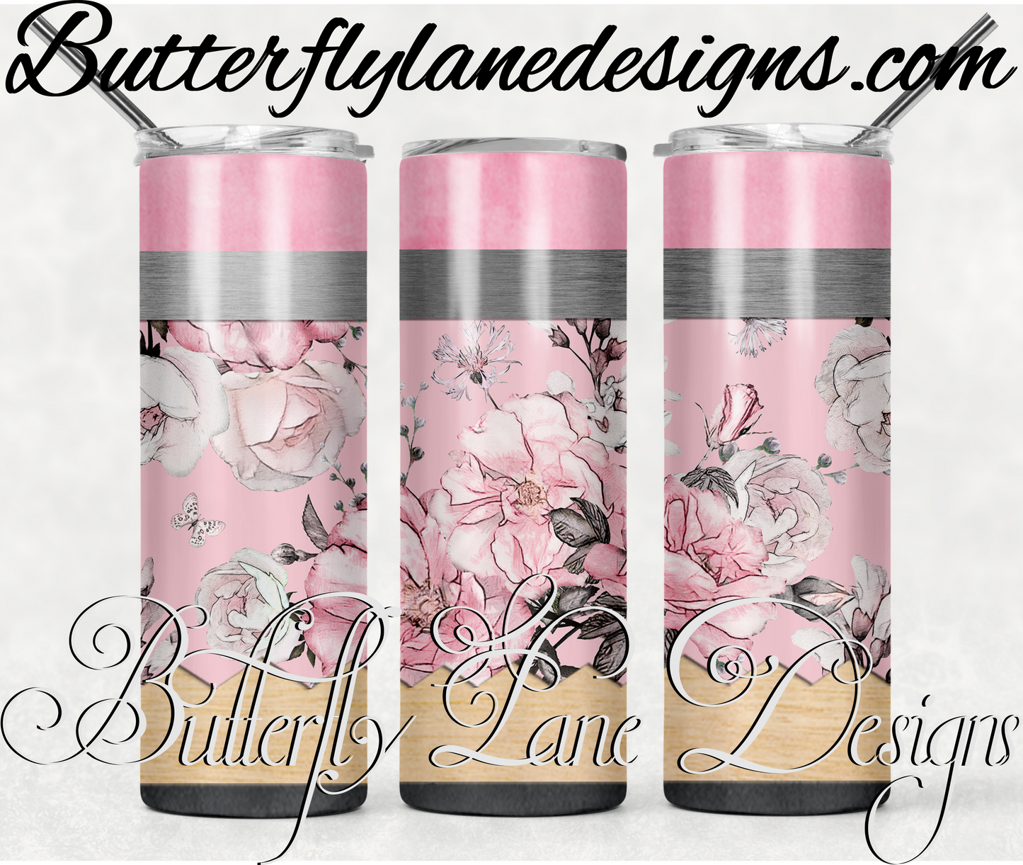 Pink floral pencil -430-:: White Cast Tumbler wrap