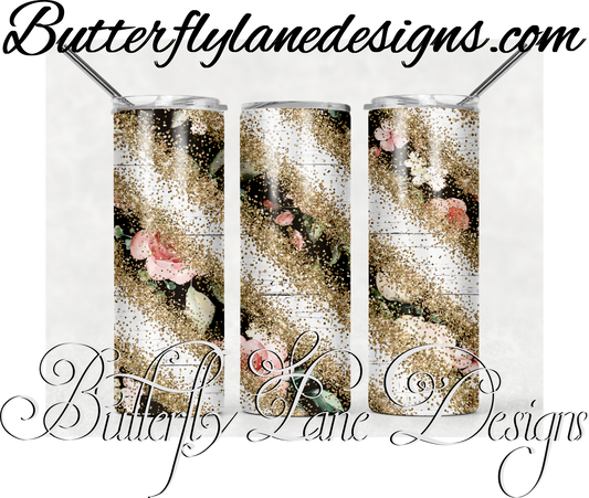 Pink roses; gold glitter-wrap-432-:: White Cast Tumbler wrap