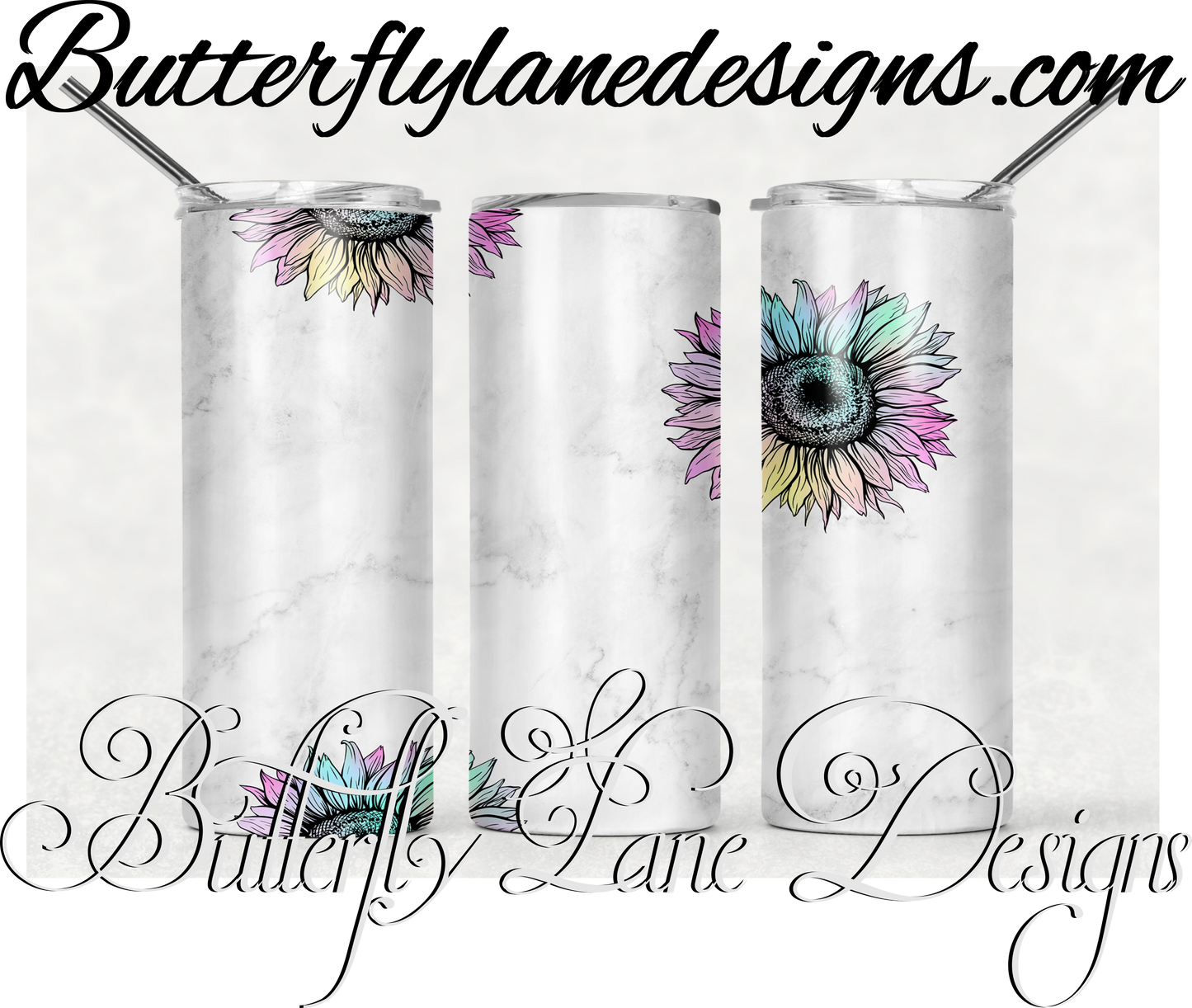 Marble colorful sunflower-449-:: White Cast Tumbler wrap