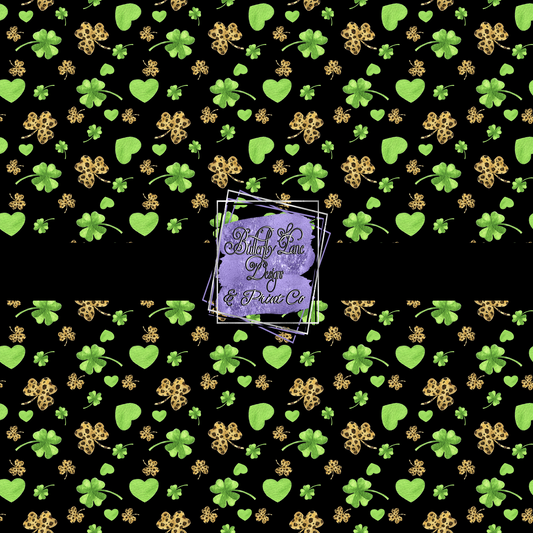 Hearts-Shamrocks-leopard print-black background-PV 454 Patterned Vinyl