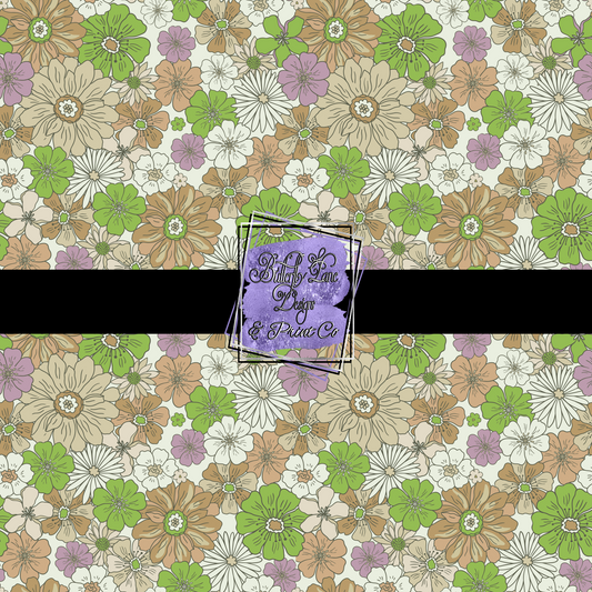 Green & earth tones Retro florals PV 463 Patterned Vinyl