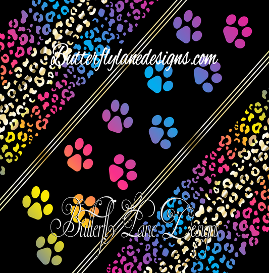 90s theme-Lisa Frank inspired-Paw prints leopard print-06 :: Tumbler wrap