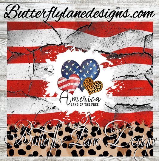 America land of the free- concrete flag-leopard print-:: White Cast Tumbler wrap