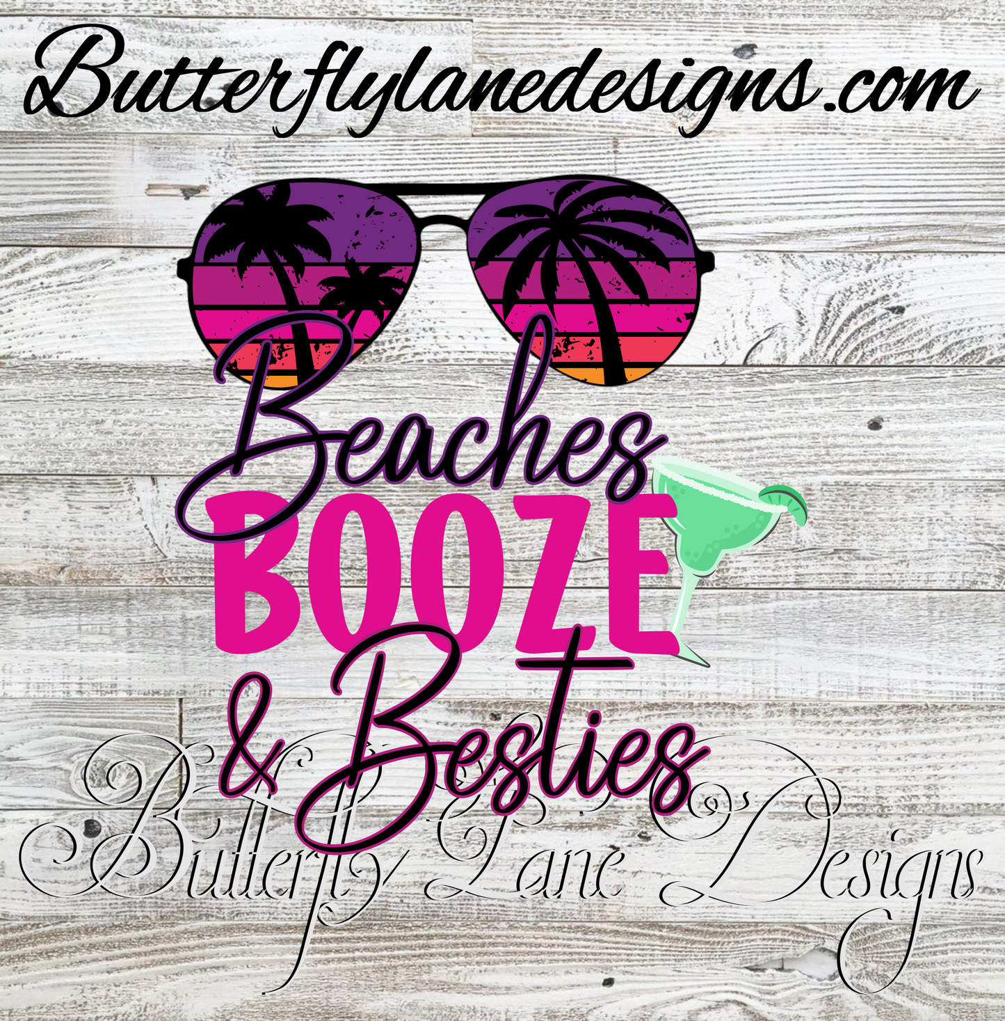 Beaches Booze & Besties Pink  :: Clear Decal :: VC Decal