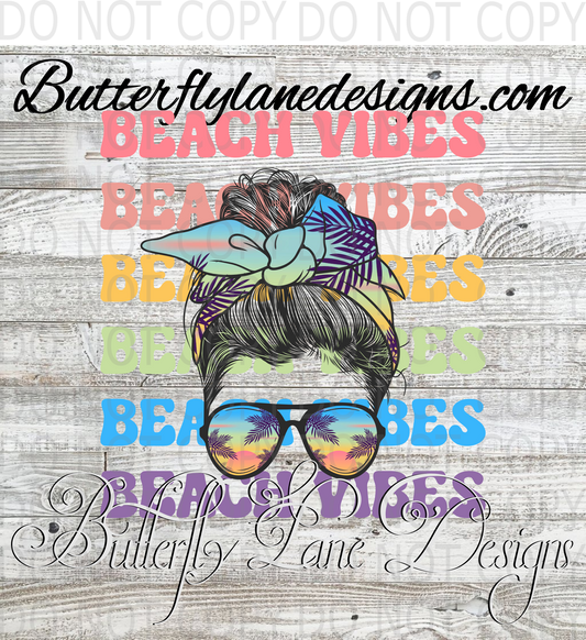 Beach vibes-messy bun-text :: Clear Decal :: VC Decal