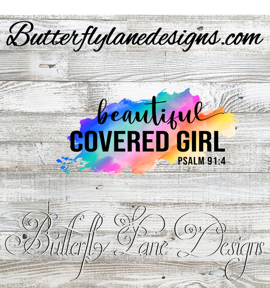 Beautiful covered girl. Psalms 91:4, Rainbow watercolor inks :: Clear Cast Decal