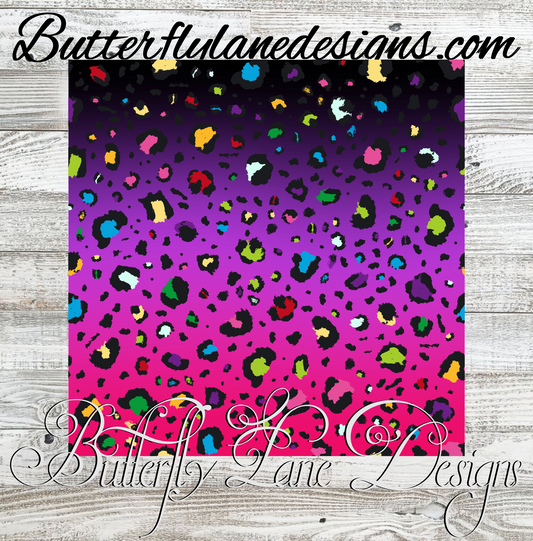 Black to Pink Ombre with leopard spots :: Tumbler wrap