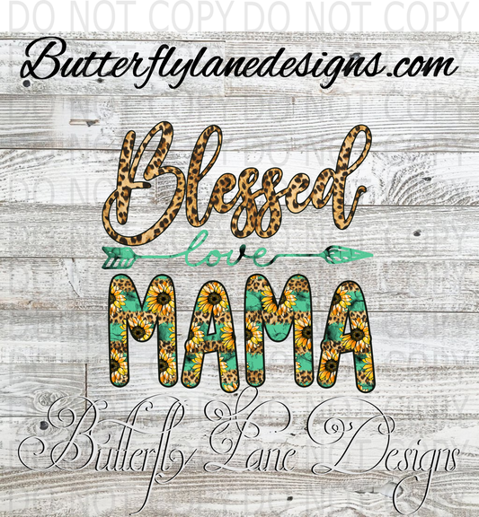 Blessed Mama-sunflower leopard print :: Clear Decal :: VC Decal