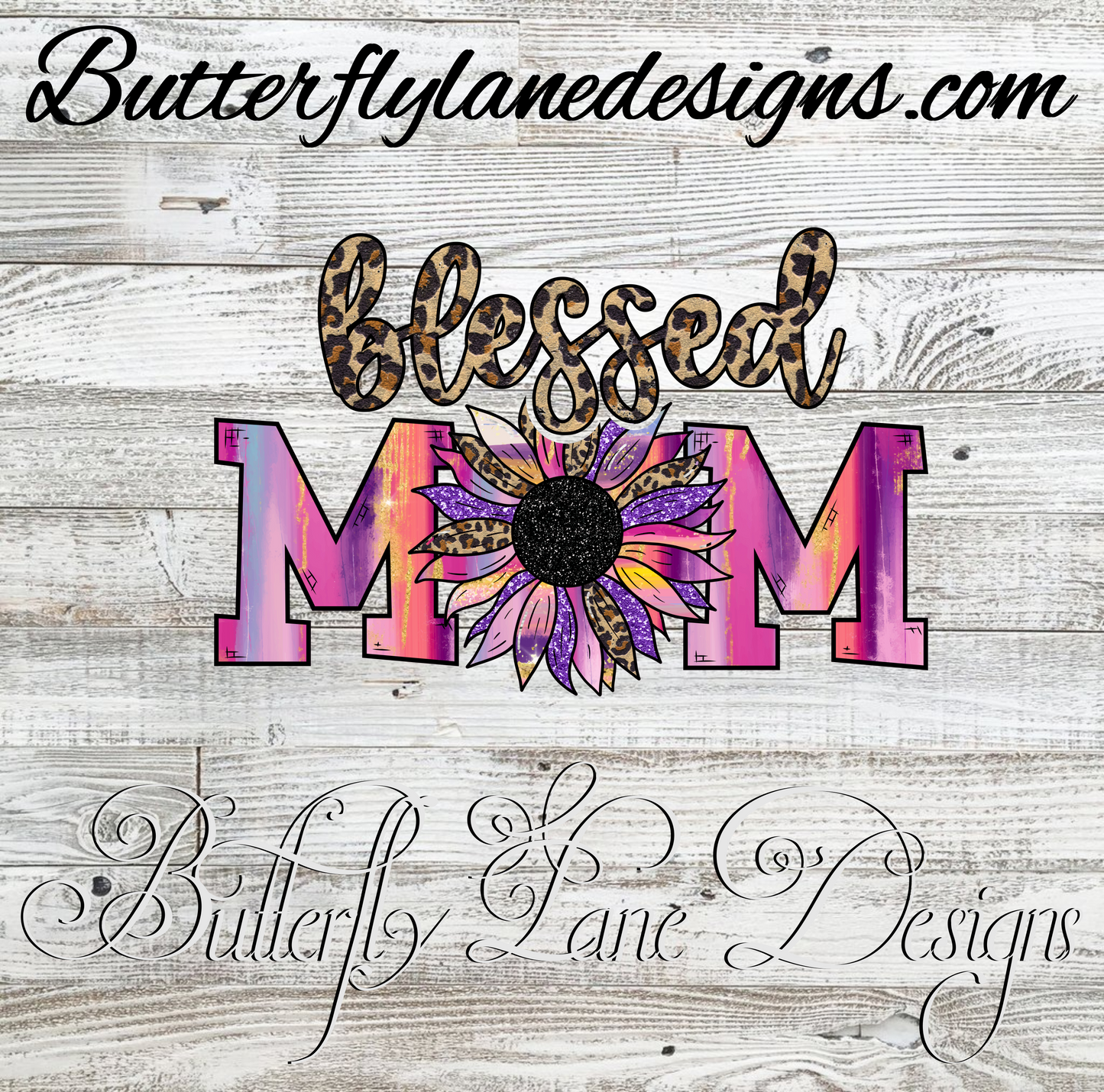 Blessed Mom-leopard print-colorful sunflower :: Clear Cast Decal