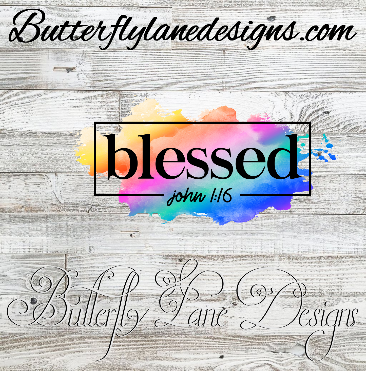 Blessed- 1:16, Rainbow watercolor inks :: Clear Cast Decal