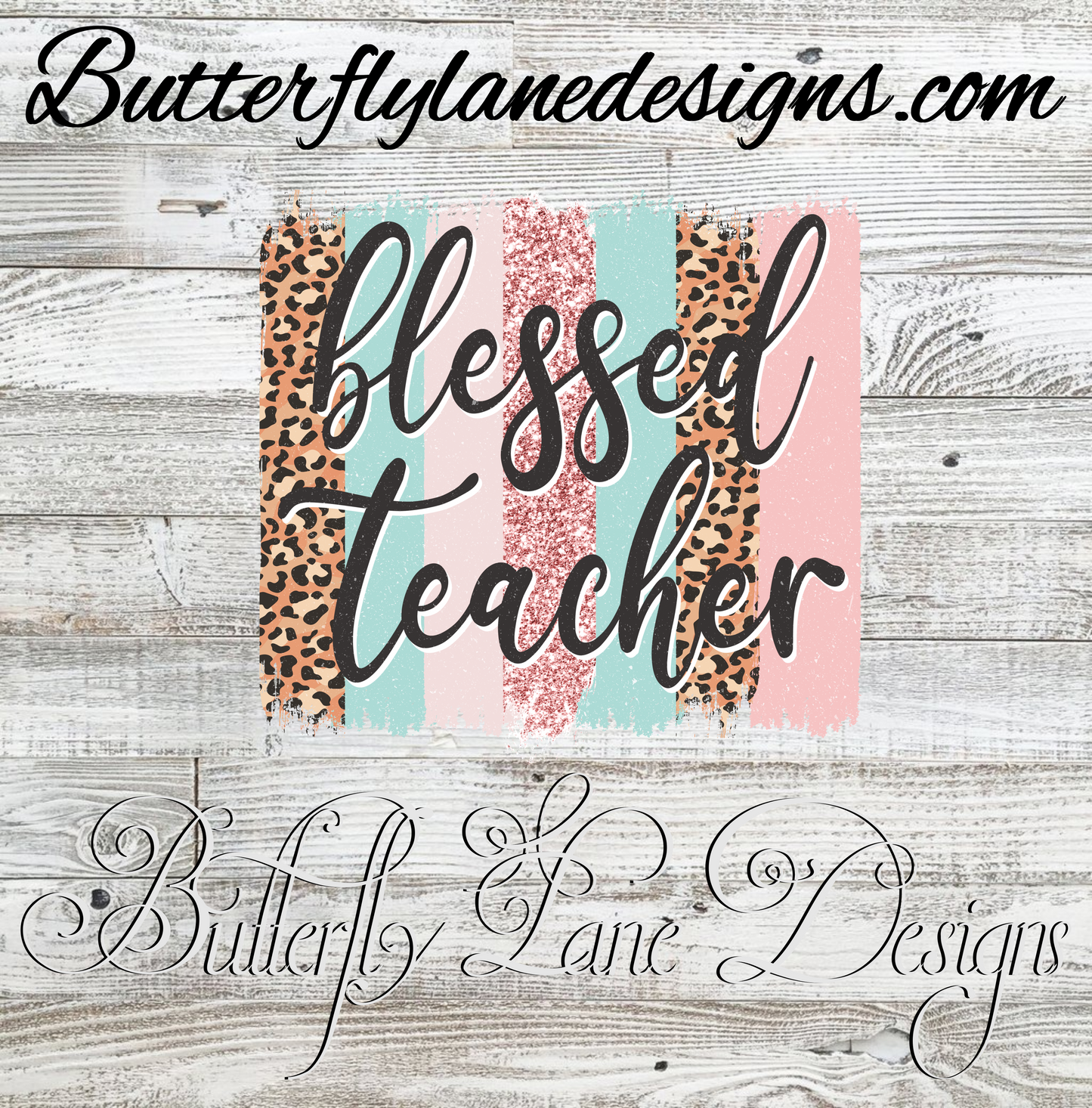 Blessed teacher-brush strokes-pastels and leopard print :: Clear Cast Decal