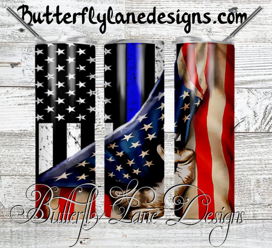 Blue line-American Flag-:: White Cast Tumbler wrap