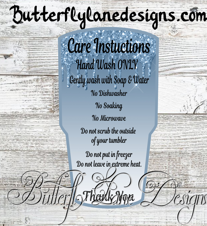 Blue Glitter Tumbler Care Cards, Care Instructions PRINT AND CUT_PNG File