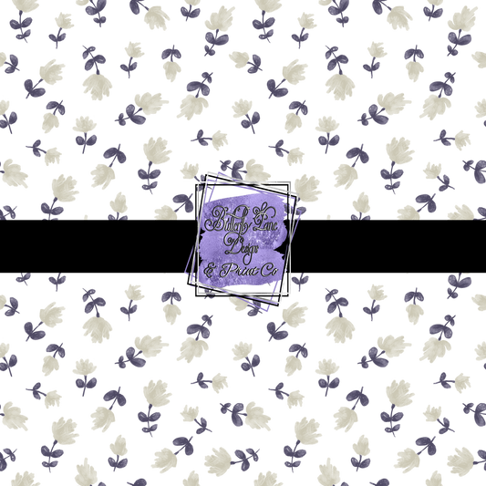 Bluish purple florals with cream color blooms PV430 M - Patterned Vinyl