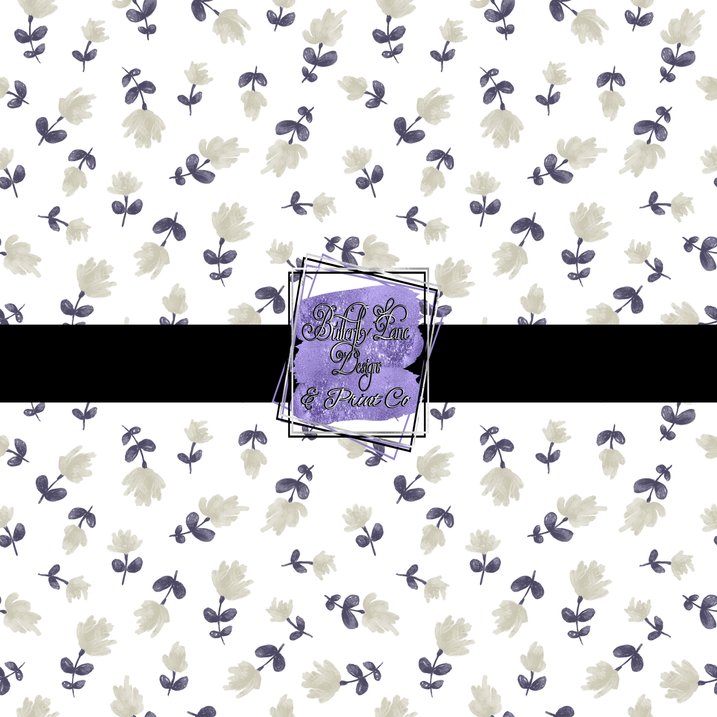 Bluish purple florals with cream color blooms PV430 M - Patterned Vinyl