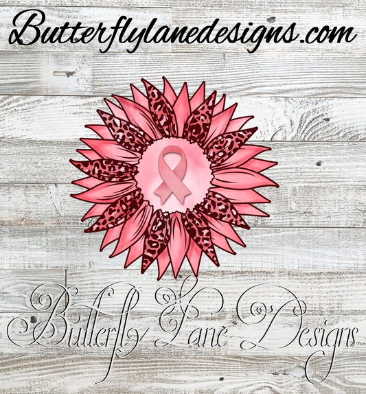 Breast cancer sunflower-pink leopard print  :: Clear Cast Decal