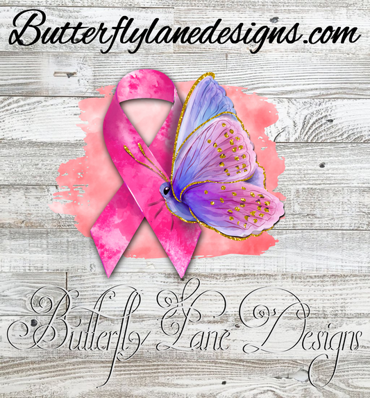 Breast cancer watercolor ribbon & Butterfly :: Clear Cast Decal