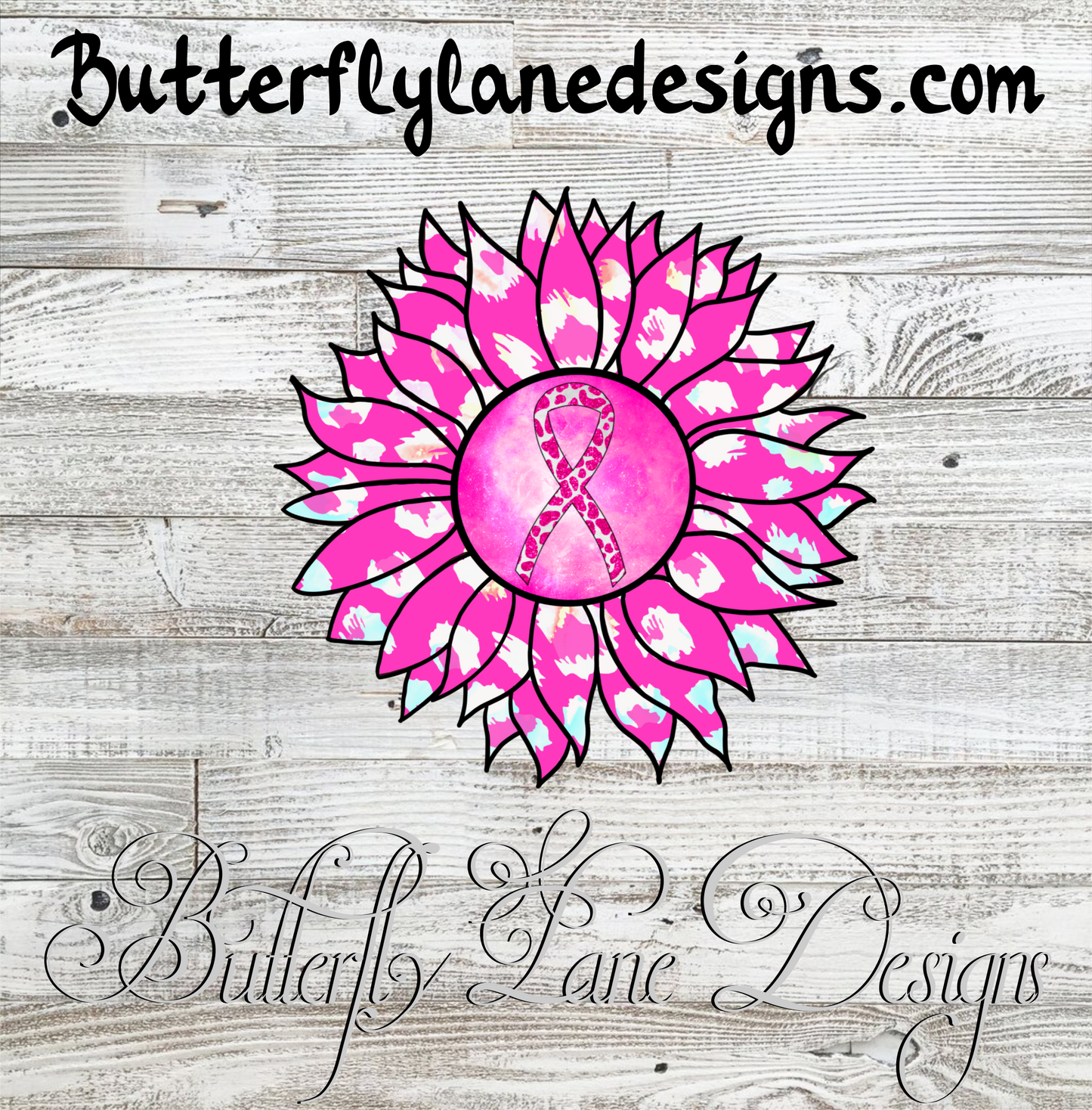 Pink Sunflower-Cancer Awareness, Pink Ribbon::  Clear Cast Decal
