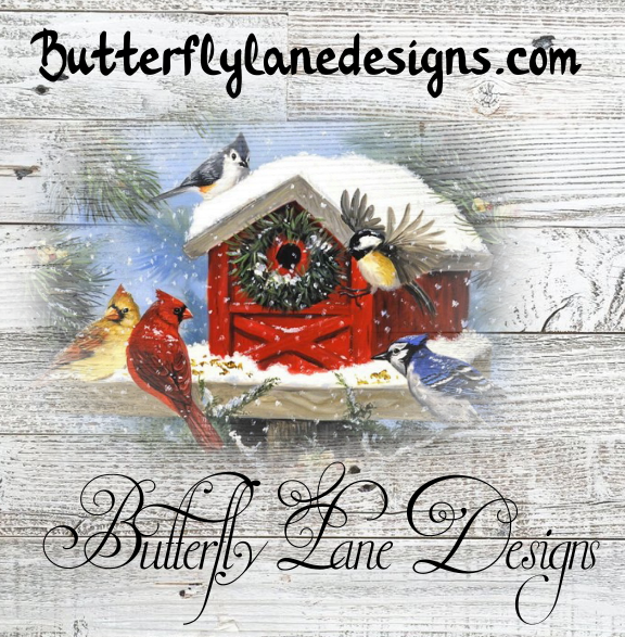 Christmas winter scene with cardinals :: Clear Cast Decal