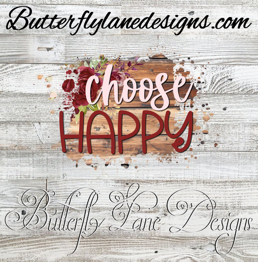 Choose Happy;  Red rose with brown planks :: Clear Cast Decal