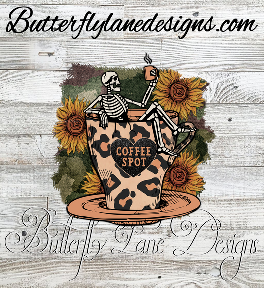 Coffee Spot -Skelly in a mug :: Clear Decal or VCD