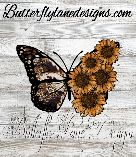 Country Butterfly-Sunflowers & cow print :: Clear Decal or VCD