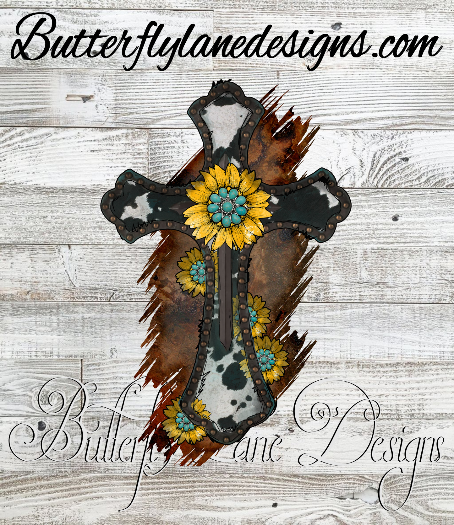 Country Cross-cow print with yellow-turquoise :: Clear Decal or VCD