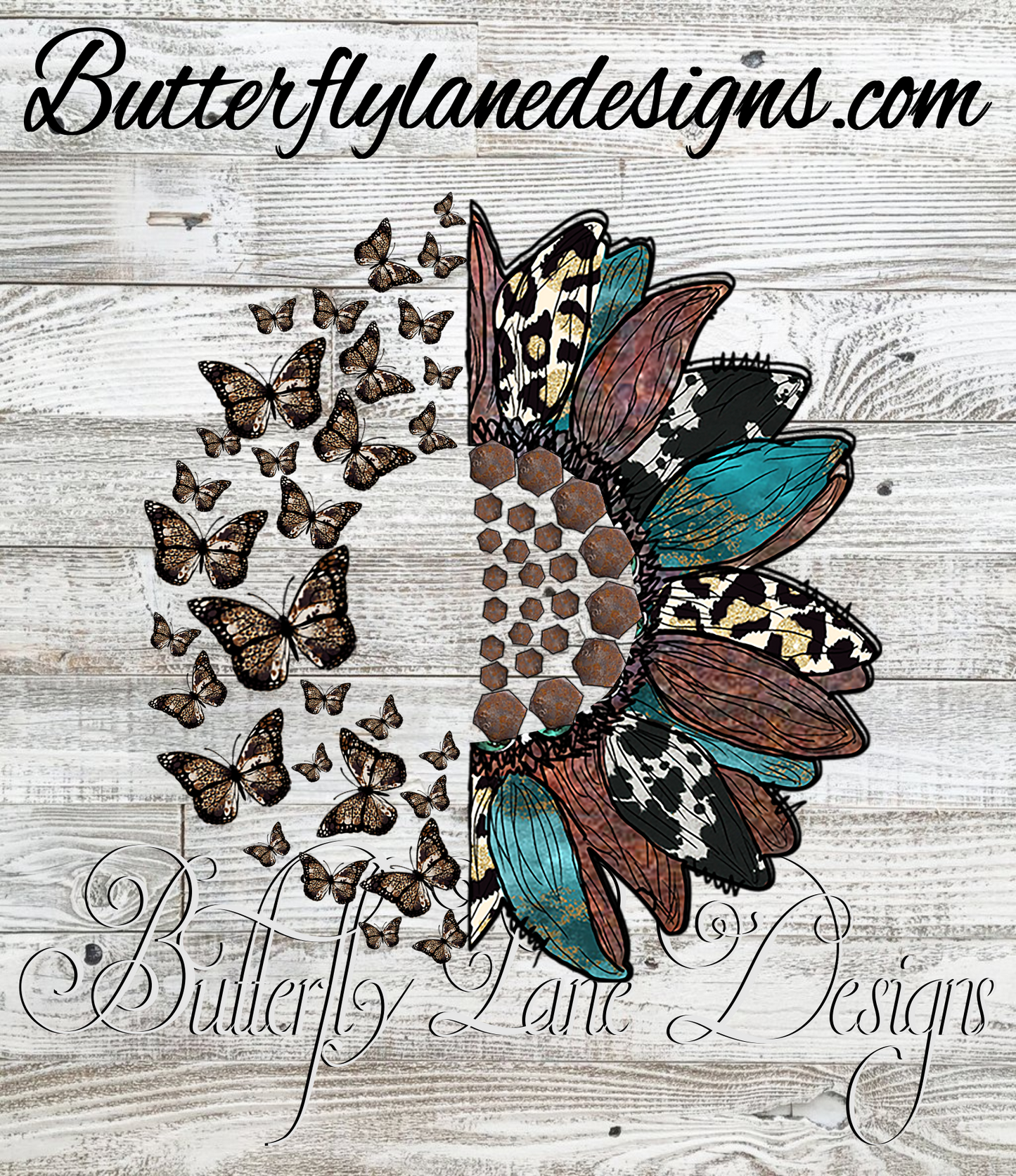 Country Sunflower-half butterflies :: Clear Decal or VCD