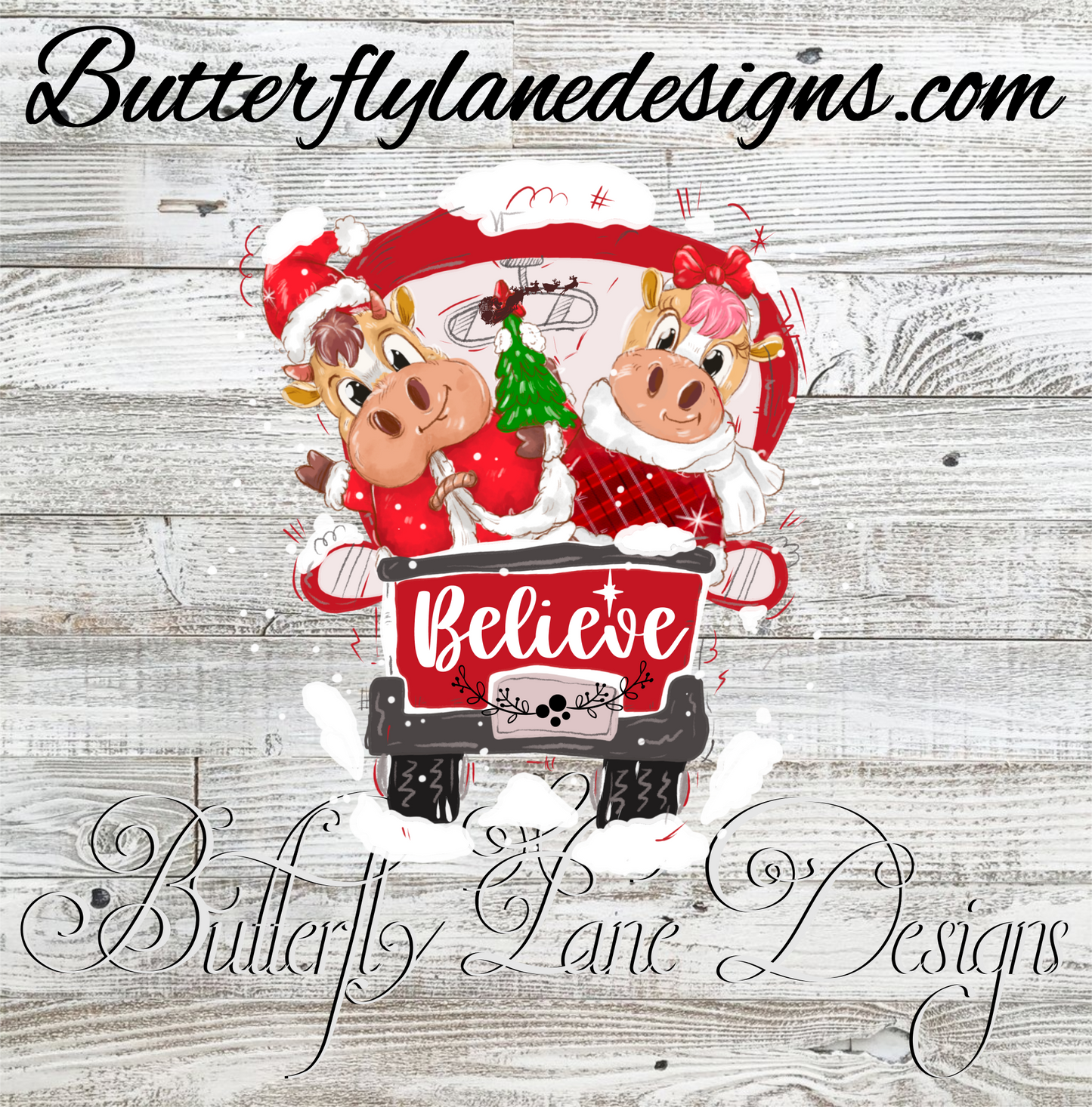 Believe Pig & Cow Christmas :: Clear Cast Decal